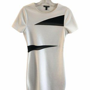 Express Mesh‎ Cut-Out Bodycon Mini Dress 6 Black Ivory Scoop Neck Short Sleeves